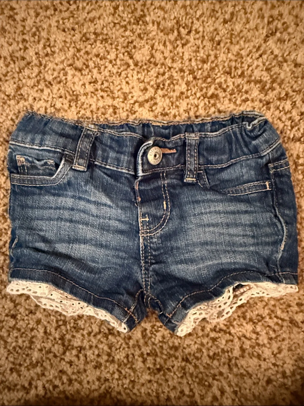 OshKosh B'gosh Washed Blue Denim Shorts with Cream Lace Trim